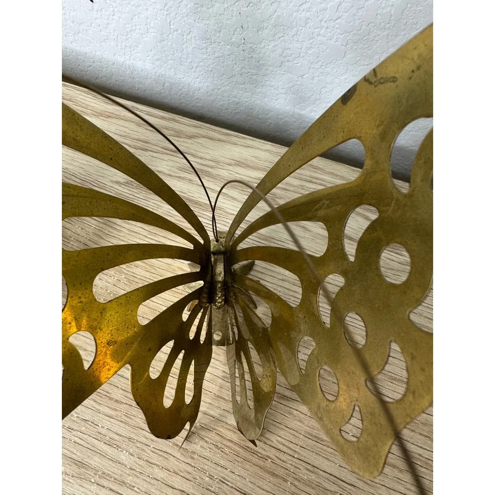 Vintage‎ Brass Butterfly Wall Hanging Decor Set of 2 Mid Century Modern 3D Gold